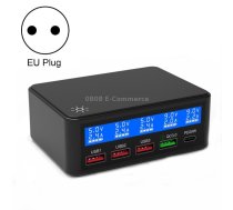 618 QC3.0 + PD20W + 3 x USB Ports Charger with Smart LCD Display, EU Plug (Black)