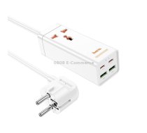 hoco AC10A Barry PD65W 2Type-C+2USB Ports with 1 Socket Desktop Charger, Cable Length: 1.5m, EU Plug(White)