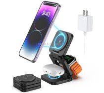 KU XIU X55 Magnetic Wireless Fast Charge Folding 3-in-1 for Apple Wireless Charging Base(Black)