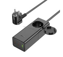 hoco NS4 Sharp Core PD65W 2Type-C+USB Ports with 1 Socket Desktop Charger, Cable Length: 1.5m, EU Plug(Black)