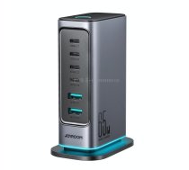 JOYROOM JR-TCM02 6 in 1 65W GaN 4 USB-C & 2 USB-A Multi-port Charger, Power Plug:EU Plug(Dark Gray)