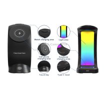 T17 3-in-1 RGB Atmosphere Light MagSafe Phone Watch Earphone Wireless Charger, Color: Black with EU Plug