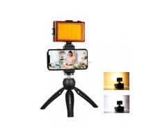 PULUZ Live Broadcast Smartphone Video Light Vlogger Kits with LED Light + Tripod Mount + Phone Clamp Holder(Black)