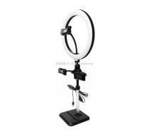 Telescopic Adjustment Live Frame Desktop Tablet Mobile Phone Bracket, Specification: K07 Three-seat With Fill Light (Black)