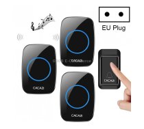 CACAZI A10G One Button Three Receivers Self-Powered Wireless Home Cordless Bell, EU Plug(Black)