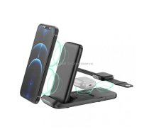 V8 3 in 1 Folding Portable Mobile Phone Watch Multi-Function Charging Stand Wireless Charger for iPhones & Apple Watch & Airpods (Black)