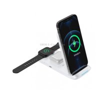 V8 3 in 1 Folding Portable Mobile Phone Watch Multi-Function Charging Stand Wireless Charger for iPhones & Apple Watch & Airpods (White)