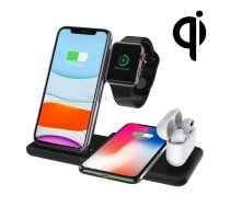 Q20 4 In 1 Wireless Charger Charging Holder Stand Station For iPhone / Apple Watch / AirPods, Support Dual Phones Charging (Black)