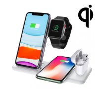 Q20 4 In 1 Wireless Charger Charging Holder Stand Station with Adapter For iPhone / Apple Watch / AirPods, Support Dual Phones Charging (White)