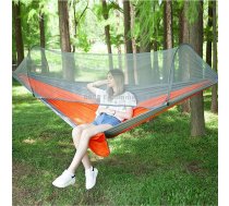 Portable Outdoor Camping Full-automatic Nylon Parachute Hammock with Mosquito Nets, Size : 290 x 140cm (Silver Gray + Orange)