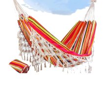 Outdoor Camping Hammock Tassel Polyester Cloth Hammock(2 Yellow And Pink Striped Tassel)