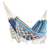 Outdoor Camping Hammock Tassel Polyester Cloth Hammock(3 Blue Striped Tassel)