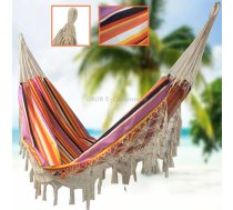 Outdoor Camping Hammock Tassel Polyester Cloth Hammock(4 Yellow And Purple Stripes)