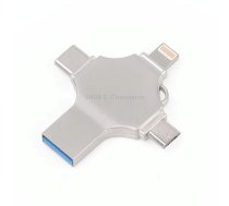 Cross 4 in 1 128GB 8 Pin + Micro USB + USB-C / Type-C + USB 3.0 Metal Flash Disk(Silver)