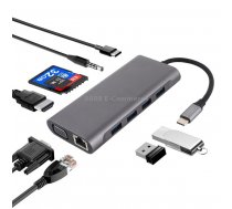 11 in 1 VGA + LAN Port + 4 x USB 3.0 + SD / TF Card + HDMI + Audio Port + USB-C / Type-C Female to USB-C / Type-C HUB Adapter(Dark Gray)