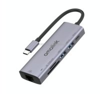 amalink 95122D Type-C / USB-C to RJ45 + 2 Ports USB + PD 3.0 Multi-function HUB(Grey)