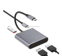 4 in 1 Type-C to Dual HDMI + USB + Type-C HUB Adapter