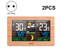 FUJU Wood Grain Weather Station Digital Clock Alarm Thermometer Hygrometer(EU Plug Yellow)