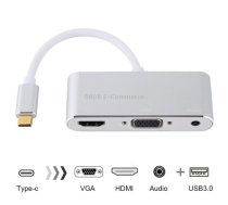 USB 2.0 + Audio Port + VGA + HDMI to USB-C / Type-C HUB Adapter (Silver)