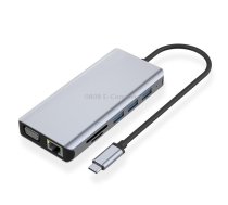 12 in 1 RJ45 + 100W PD + SD/TF + USB3.0x5+ HDMI + VGA + 3.5mm AUX to Type-C HUB Adapter