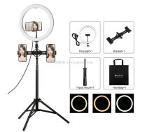 PULUZ 11.8 inch 30cm Light + 1.65m Tripod + Dual Phone Bracket Curved Surface USB 3 Modes Dimmable Dual Color Temperature LED Ring Vlogging Video Light Live Broadcast Kits with Phone     Clamp(Black)