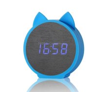 Creative Cat Shape Children Environmental Protection Silicone Wooden Silent LED Electronic Alarm Clock, Style:Upgrade(Blue Light + Blue)