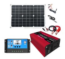 Zhi Zun Solar Power System Inverters+30A Controller+18W 18V Solar Panel, Specification: Red 12V To 220V