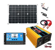 Solar Power System Inverter 30A Controller+18W 12V Solar Panel, Specification: Yellow 12V To 220V