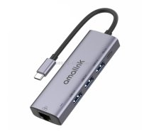 amalink 95121D Type-C / USB-C to RJ45 + 3 Ports USB + PD 3.0 Multi-function HUB(Grey)