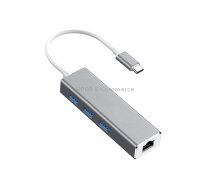 USB-C / Type-C to Gigabit Ethernet RJ45 & 3 x USB 3.0 Adapter Converter HUB, Computer External Tablet Phone Universal(Grey)