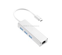 USB-C / Type-C to Gigabit Ethernet RJ45 & 3 x USB 3.0 Adapter Converter HUB, Computer External Tablet Phone Universal(Silver)