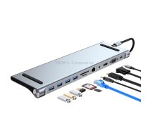 AD-059 11 in 1 USB-C / Type-C to 4K HDMI + VGA + SD / TF Card Slot + Gigabit Ethernet + 3.5mm AUX + USB-C / Type-C + 4 USB 3.0 Multifunctional Docking Station HUB
