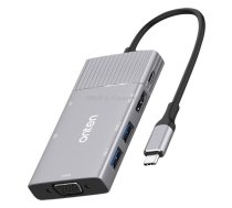 Onten 95113 8 In 1 USB 3.0 x2 + SD / TF + HDMI / VGA + 3.5mm Jack + Type-C / USB-C (PD 3.0) Multi-function HUB Converter Dock Station