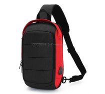 Ozuko 9068 Men Chest Bag Waterproof Shoulder Messenger Bag with External USB Charging Port(Black+Red)
