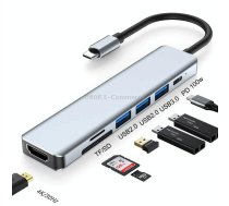 7 In 1 HDMI+SD/TF+USB2.0x2+USB3.0+PD to Type-C HUB Docking Station