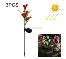 3PCS Simulated Calla Lily Flower 5 Heads Solar Powered Outdoor IP65 Waterproof LED Decorative Lawn Lamp, Colorful Light(Red)