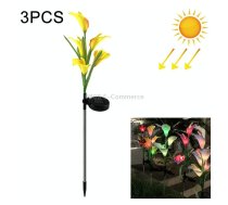 3PCS Simulated Calla Lily Flower 5 Heads Solar Powered Outdoor IP65 Waterproof LED Decorative Lawn Lamp, Colorful Light(Yellow)