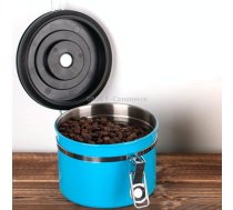1200ml Stainless Steel Sealed Food Coffee Grounds Bean Storage Container with Built-in CO2 Gas Vent Valve & Calendar (Blue)