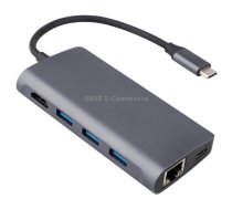 8 in 1 Type-C to HDMI + USB 3.0 x 3 + RJ45 + PD + SD/TF Card Slot HUB Adapter