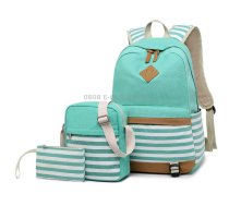 3 PCS/Set Canvas Leisure Backpack Large Capacity Printed School Bag(Green)