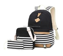 3 PCS/Set Canvas Leisure Backpack Large Capacity Printed School Bag(Black)