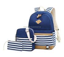 3 PCS/Set Canvas Leisure Backpack Large Capacity Printed School Bag(Navy Blue)