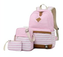 3 PCS/Set Canvas Leisure Backpack Large Capacity Printed School Bag(Pink)