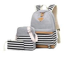 3 PCS/Set Canvas Leisure Backpack Large Capacity Printed School Bag(Grey)