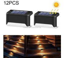 12 PCS Solar Powered LED Outdoor Stairway Light IP65 Waterproof Garden Lamp, Warm White Light(Black)