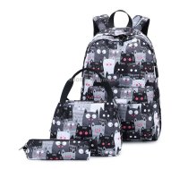 3 PCS / Set 2035 Printed Backpack Large-Capacity Leisure Computer Backpack Student School Bag(Black)