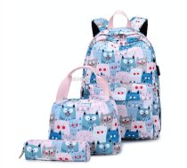 3 PCS / Set 2035 Printed Backpack Large-Capacity Leisure Computer Backpack Student School Bag(Pink)