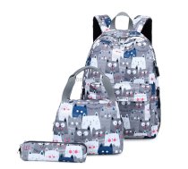 3 PCS / Set 2035 Printed Backpack Large-Capacity Leisure Computer Backpack Student School Bag(Grey)