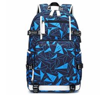 6101-4 Thermal Transfer Casual Backpack Simple Student Schoolbag(Triangular Blue)