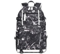 6101-5 Printed Backpack Large Capacity Computer Backpack Waterproof Student School Bag(Black Skin)